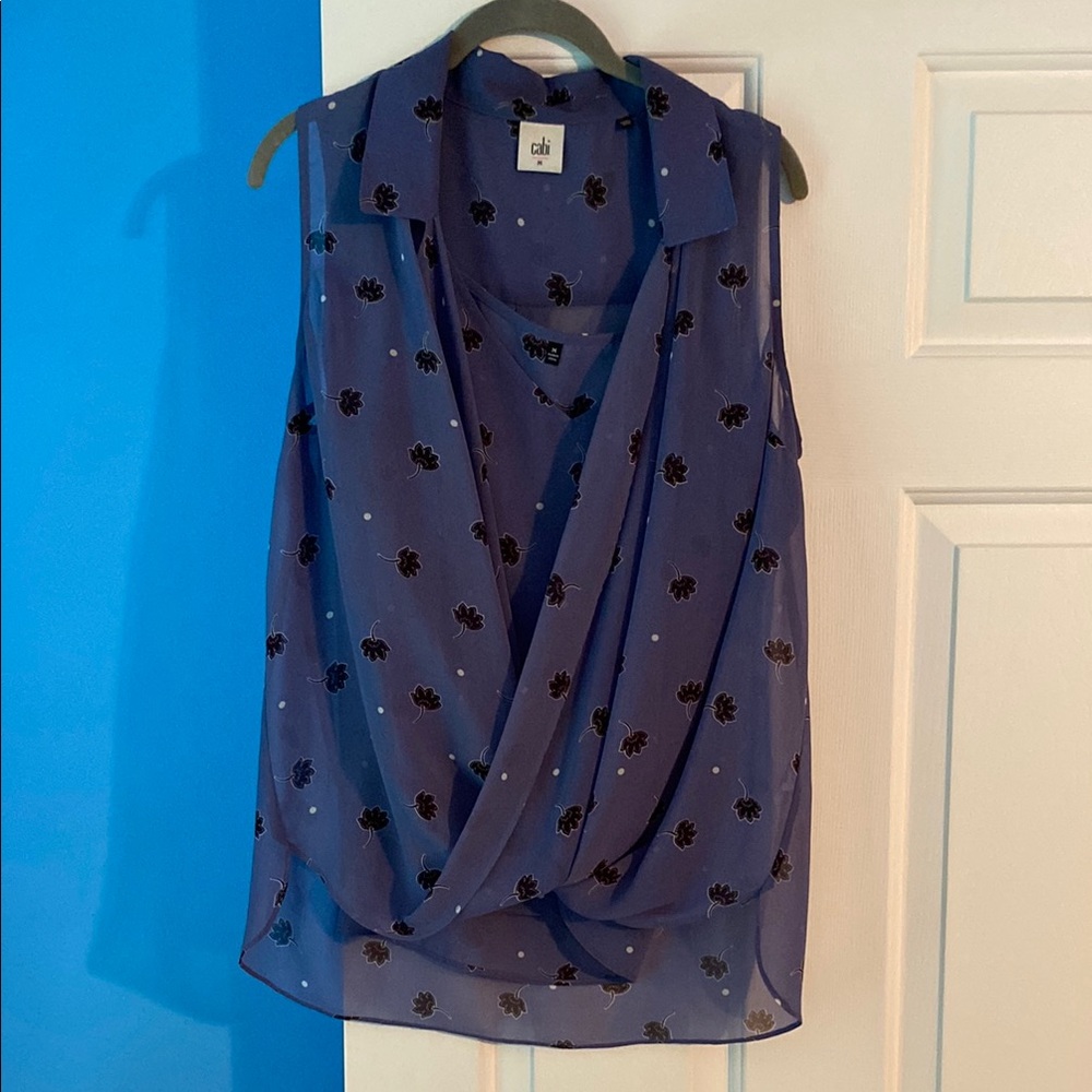 CAbi Blue Sleeveless Wrap Blouse